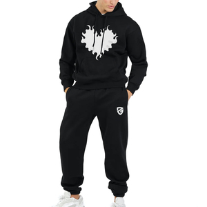 Chándal de invierno de 2 piezas de talla grande unisex, Sudadera con capucha elástica, pantalones de chándal Cargo Jogger con cordón, diseño estampado ecológico - Product Image 1