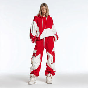 Survêtement streetwear pour femme, coupe ample, coupe-vent, écologique, respirant, pour l'hiver, avec sweat à capuche et pantalon cargo à jambes larges - Product Image 6
