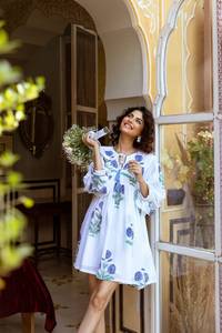 Handmade bông khối in Mini Dress-loe Bohemian Mùa Hè Ngắn ăn mặc thoáng khí thân thiện với môi Viscose Tie nhuộm cho giải trí - Product Image 6