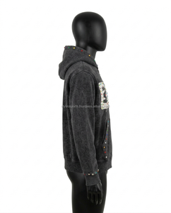 Sudadera con capucha de invierno personalizada OEM de forro polar grueso de 320 g, diseño de doble cremallera, lavado ácido, para hombre, de alta calidad digital - Product Image 2