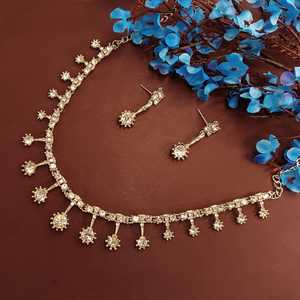 Indian Manufacture Jewellery Trendy Floral Rhinestone Crystal Indian Wedding <b>Bridal</b> Necklace Dangle <b>Earring</b> Set For Women,Silver - Product Image 2