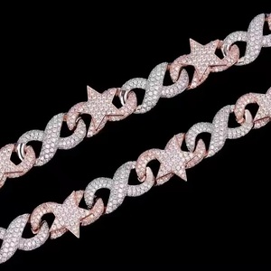 Venta al por mayor 20MM Baguette 5A Cubic Diamond White Gold Plated Brass Link Chain Necklace Trendy Hip Hop para hombres para regalos de bodas - Product Image 3