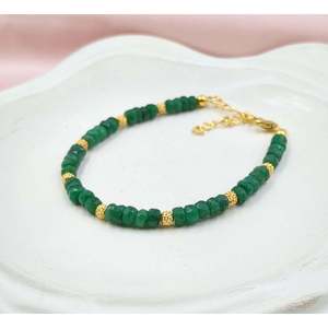 Handmade Emerald Corundum <b>Bracelet</b> 925 Sterling <b>Silver</b> Green Gemstone Chain Dainty May Birthstone Fine Jewelry making supply - Product Image 1