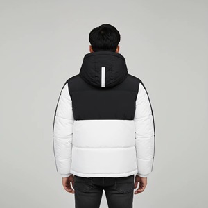 Chaqueta Acolchada de Invierno para Hombre, con Capucha y Cuello Alto, Diseño en Dos Tonos Blanco y Negro - Product Image 3