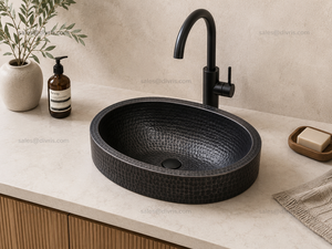 DIVRIS Lavabo vasque ovale noir martelé fait main, surface polie, à poser sur comptoir, design industriel, pour salle de bain, 17 pouces - Product Image 6