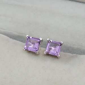 ต่างหูอเมทิสต์เงินสเตอร์ลิงทรงสี่เหลี่ยม หินประจำเดือนกุมภาพันธ์ เครื่องประดับหรูหรา ของขวัญสำหรับผู้หญิงและเด็กผู้หญิง - Product Image 6