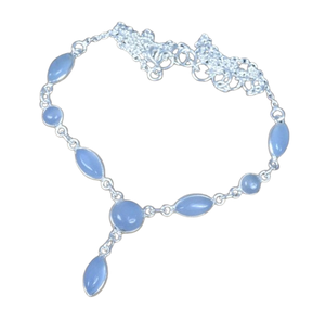 Collar de Cadena con Diseño de Piedras Preciosas, Calcedonia Azul, Plata de Ley 925, Forma Marquesa, Colgante Solitario Moderno con Baño de Rodio - Product Image 1
