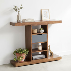 Contemporary Minimalist Accent <b>Console</b> <b>Table</b> with Drawers 110x30x85cm Rubber Wood CST063 - Product Image 1