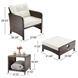 Pamapic 5-piece beige <b>wicker</b> patio <b>furniture</b> set with coffee table and ottoman for <b>outdoor</b> use. - Product Image 5
