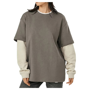 Camiseta informal de algodón para hombre, camiseta lavada de 300gsm, ropa de calle, camiseta de manga larga de doble capa con lavado ácido Vintage, 100% de algodón - Product Image 3