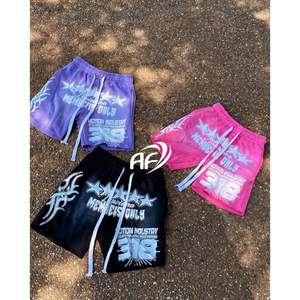 Logotipo personalizado recién llegado Sun Faded Effect 100% Cotton Fleece Streetwear Shorts & Cordón con serigrafía en él - Product Image 3