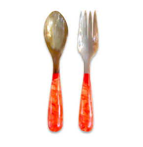 Juego de 2 cubiertos con cabeza de cuerno Cuchara Tenedor con elegante mango azul Cubiertos hechos a mano para utensilios de cocina Uso de vajilla de mesa - Product Image 4