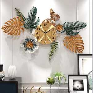 Sculpture murale fleur feuille tropicale en fer forgé de luxe horloge Art décoratif élégant pour les murs du bureau à domicile et de la chambre - Product Image 4