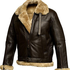 Veste en cuir pour homme de haute qualité en fourrure de mouton, style aviateur, hiver, avec logo personnalisé pour homme, vente en gros - Product Image 6