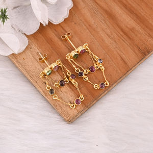 Natural Multi Tourmaline Gold Plated Stud <b>Earring</b> 925 Sterling <b>Silver</b> Push <b>Back</b> Stud Women Anniversary Gift Wholesale Bulk - Product Image 3