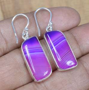 Purple Botswana Agate Earrings 925 Sterling Silver Handmade Hook Gemstone Jewelry Women Fashion Gift - Product Image 4