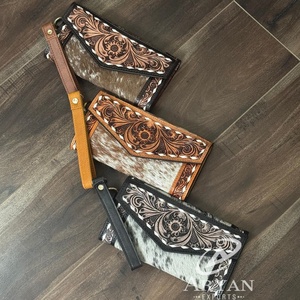 Cartera de mano larga de piel de vaca de lujo personalizada al por mayor de fábrica para mujer tarjetero RFID embrague - Product Image 1