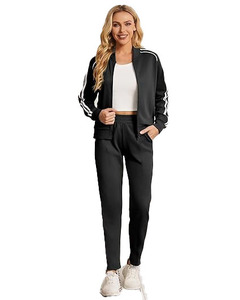 Conjunto Deportivo Personalizado para Mujer con Cremallera y Logotipo Personalizado, Conjuntos Deportivos de Algodón, Pantalones Largos, Conjuntos de Dos Piezas para Mujer - Product Image 1
