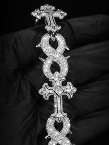 Bracelet de luxe en moissanite glacée avec lien dollar et croix, bijoux hip-hop, plaqué rhodium, argent sterling orthodoxe, cadeau de fête - Product Image 4