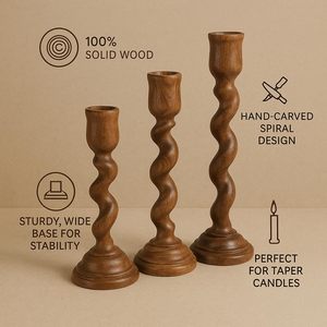 Juego de 3 Portavelas de Madera en Espiral, Portavelas de Madera Hechos a Mano para Centro de Mesa de Sala de Estar, Madera de Mango - Product Image 4