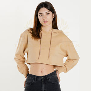 เสื้อฮู้ดครอปผู้หญิงคุณภาพสูงสำหรับฤดูหนาว แขนยาว ผ้าฝ้ายฟลีซ มีเชือกผูก โลโก้ปัก ระบายอากาศได้ดี ซับเหงื่อ - Product Image 1
