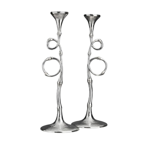 Ensemble de 2 bougeoirs de luxe en métal nickelé, design bambou, élégants, pour décoration de table, accessoire de décoration intérieure, excellent prix - Product Image 1