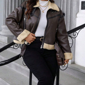 Chaqueta de piel de oveja genuina de alta calidad para damas Diseño vintage transpirable Cremallera dorada Reversible Cremallera Invierno - Product Image 1