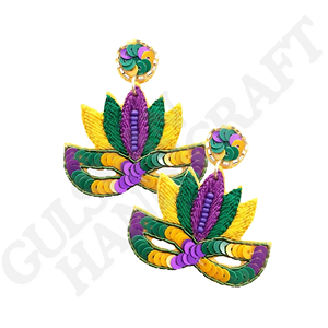 Pendientes bordados únicos de oro y Negro hechos a mano, joyería temática náutica, tela de alta calidad con color dorado y negro - Product Image 2