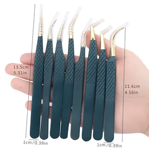 Pinzas para pestañas de acero inoxidable al por mayor, superventas, 0/30/45/70 grados, punta de volumen verde, Punta puntiaguda, herramienta de cuidado de belleza para - Product Image 2