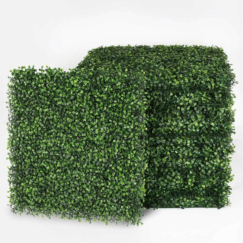 P6-3 Indoor Outdoor Decorative UV Resistant Green Leaves Vertical Artificial Plant Panel Faux Garden Grass Wall