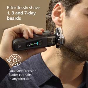 Rasoir électrique intelligent humide/sec noir, lames doubles rotatives à 360° en acier, étanche IPX7, système allemand à trois têtes - Product Image 1