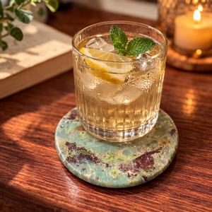 Natural Chrysoprase Stone Round <b>Coaster</b> – Hand Polished Green Chrysoprase <b>Drink</b> <b>Coaster</b> with Unique Natural Pattern - Product Image 4