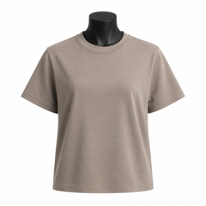 Camiseta Oversize Personalizada para Mujer, Color Taupe, Manga Corta, Informal, de Algodón, Lisa, al por Mayor - Product Image 1