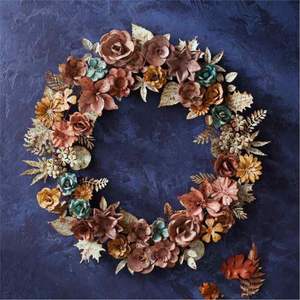 Shabby Chic <b>Metal</b> Wildflower <b>Wreath</b> Antique Style Tinned Iron Wall Hanging Harvest Floral Hoop for Living Room Porch and Holiday - Product Image 2