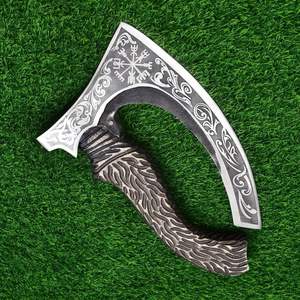 ขวานพิซซ่าไวกิ้งทำด้วยมือพร้อมปลอกหนังตัดพิซซ่ามีด้ามจับไม้มีดโกนคมพร้อมปลอกหนัง - Product Image 4