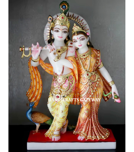 Magnifique statue indienne de Radha Krishna en marbre blanc, finition soignée, style créatif, pour usage religieux, au meilleur prix. - Product Image 1