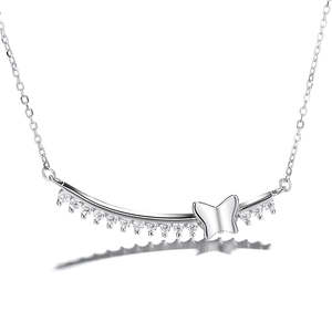 Collana Trendy in Argento Sterling con Farfalla Apposta su Ramo, Placcata Oro con Diamante, Perla e Zircone, Catena a Maglie, Regalo - Product Image 1