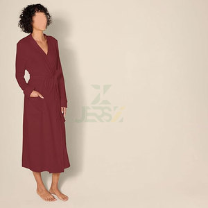 Bata de lujo para mujer, tejida, térmica, ligera, de gofre, de longitud completa, suave, transpirable, cómoda, con logo frontal personalizable, para el hogar - Product Image 2