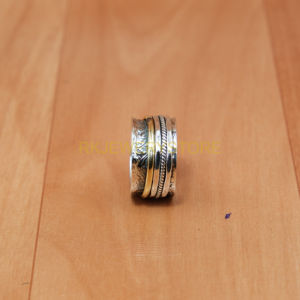 Spinner Ring Fidget Ring Meditation Ring Thumb Ring <b>Band</b> Ring 925 Sterling Silver Spinner Ring With Brass Spinning <b>Band</b> unisex - Product Image 2