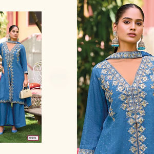 Gaji Silk Printed and Handwork Plazo Kurti Set Collection Party Wear Traje de entrenamiento - Product Image 4