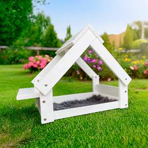 Cuccia per Cani da Interno Well Home, Struttura in Legno Bianco con Pratico Porta Ciotola, Gabbia per Animali - Product Image 5