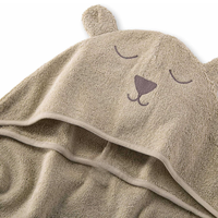 Handuk bertudung bayi, katun organik beruang coklat desain Logo kustom Super lembut pembungkus mandi anak baru lahir kamar mandi