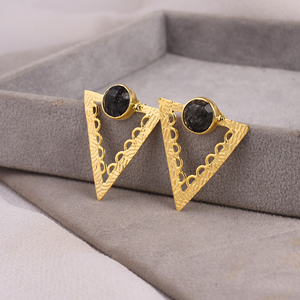 Pendiente redondo de Plata de Ley 925 con piedra preciosa de ónix negro Natural chapado en oro para regalo de fiesta de aniversario - Product Image 2