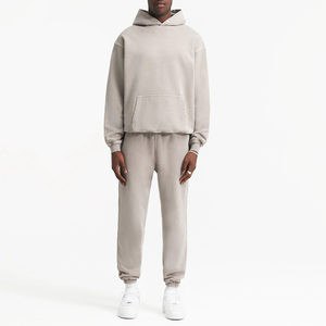 Chándales de rizo francés desgastados de alta calidad para hombres Puff estampado Streetwear algodón personalizado pantalones de chándal conjuntos con capucha - Product Image 2