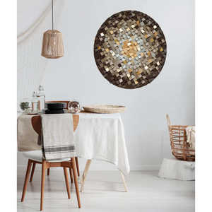 Décoration murale en mosaïque de bois rond Or d'automne, diamètre 24/36/42 pouces, accent mural élégant pour la décoration intérieure - Product Image 1