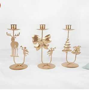Taper Decorative Gold Plated Metal Candle Holder <b>Farmhouse</b> New Year Stand for Christmas Candlestick <b>Snowman</b> Home Decor - Product Image 3
