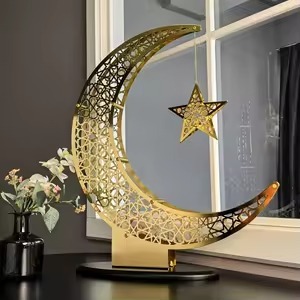 Décoration artisanale en bois avec incrustation de mosquée et de croissant de lune, élégante pièce maîtresse de table pour le Ramadan Kareem et l'Eid Mubarak - Product Image 6
