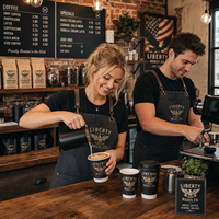 Tablier de barista personnalisé AT PACK avec logo, uniforme de café, tablier de travail pour le personnel de café, restaurant, cuisine, personnalisation de la marque