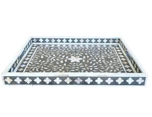 Bandeja de servicio con incrustaciones de hueso blanco y negro de alta calidad de diseño moderno para bodas y fiestas, decoración del hogar, bandeja para servir desayuno - Product Image 1