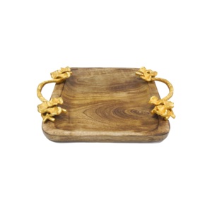 Bandeja para servir alimentos con acabado plateado, de forma cuadrada, más vendida, con asas de diseño para el hogar, hoteles y artículos de cocina. - Product Image 2